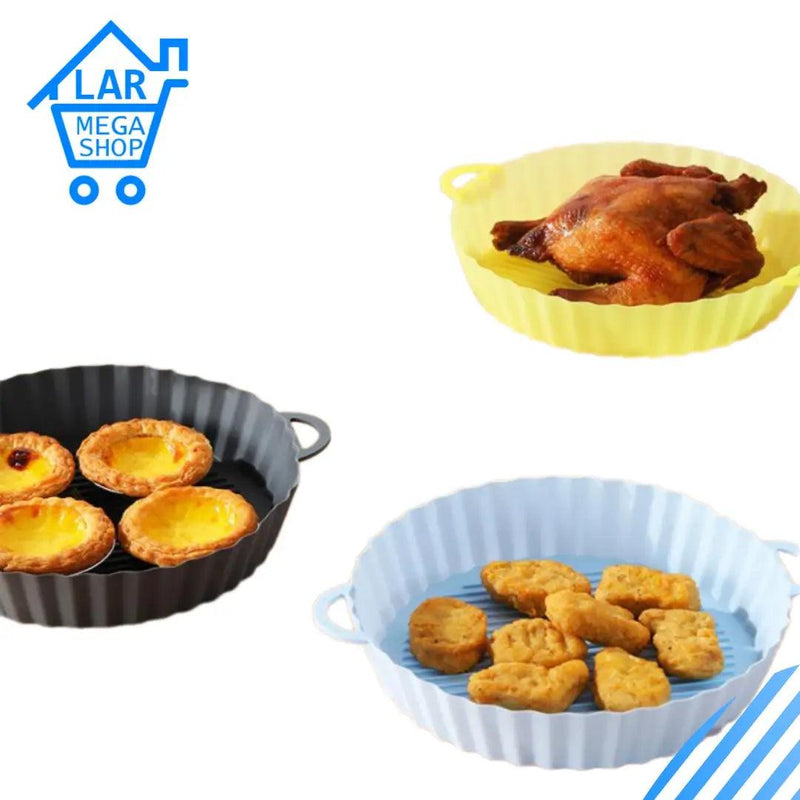 Kit 3 Peças - Bandeja Silicone para Airfryer - Cozinhe com limpeza e higiene em sua Air Fryer